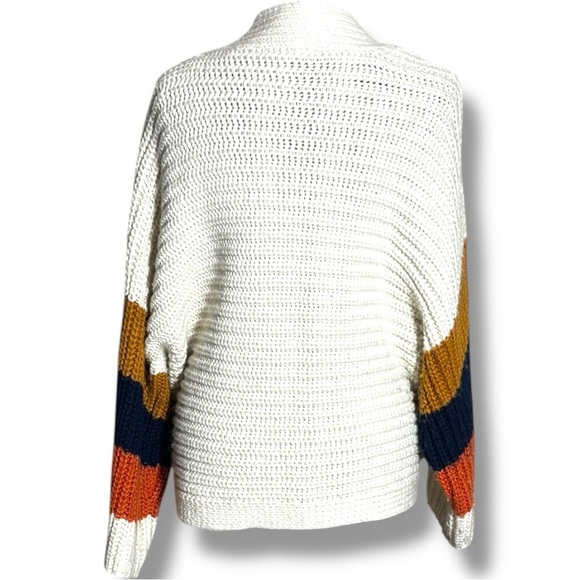 BB Dakota Cream/Navy/Orange Dolman Sleeve Open Front Women's Relaxed Cardigan - Picture 7 of 16